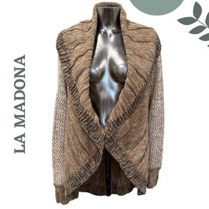 LA MADONA Draped Knit Cardigan – Size XL (Relaxed Fit) Brown Tan